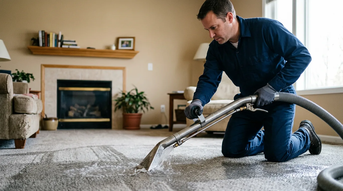 Water damage restoration technician working near Milroy, IN